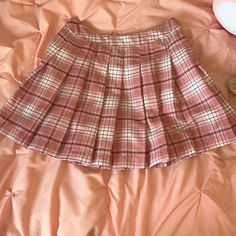 Pink mini plaid pleated skirt size small